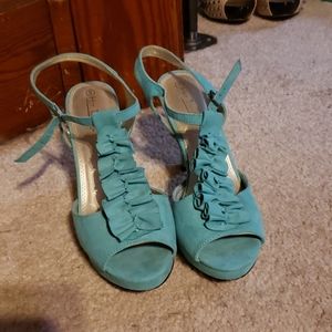Teal ruffle heels
